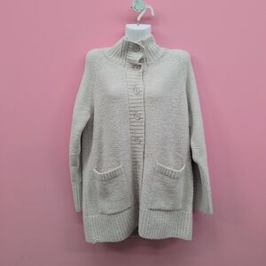 Barefoot Dreams CozyChic Luxe Funnel Neck Button Front Cardigan Medium Almond